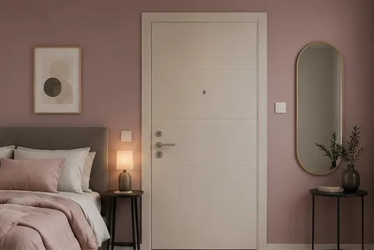 Aurum Puertas puerta acorazada habitación rosa pastel · Diseño catálogo Atenas