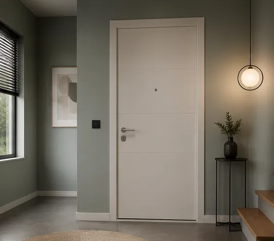 Aurum Puertas puerta acorazada entrada minimalista verde azul · Diseño catálogo Atenas