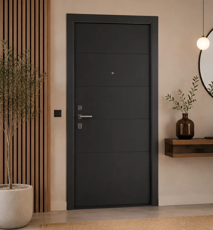 Aurum Puertas puerta acorazada entrada minimalista · Diseño catálogo Atenas
