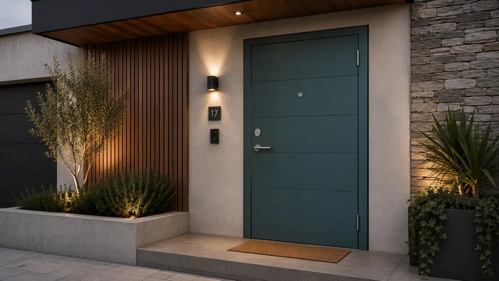 Aurum puertas puerta acorazada vista exterior verde turquesa