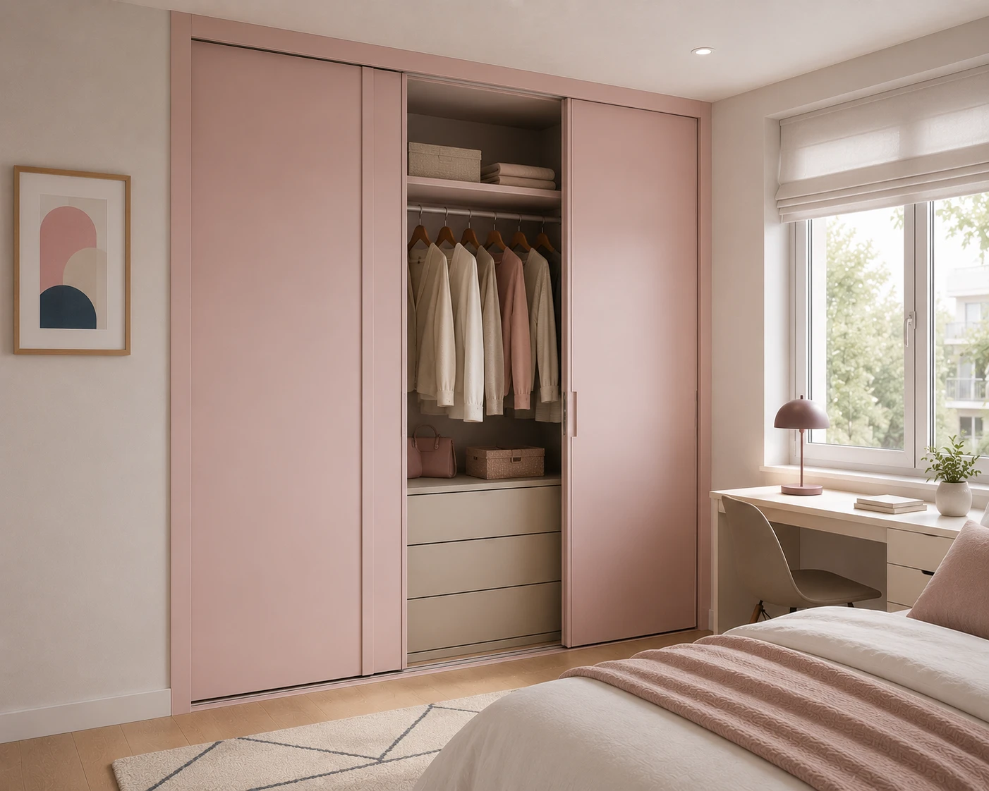 Aurum Puertas puerta armario correderas rosa pastel · Diseño Liso