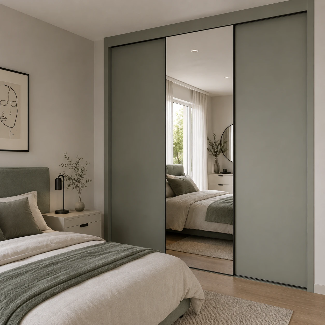 Aurum Puertas puerta armario correderas con espejo verde · Diseño Liso