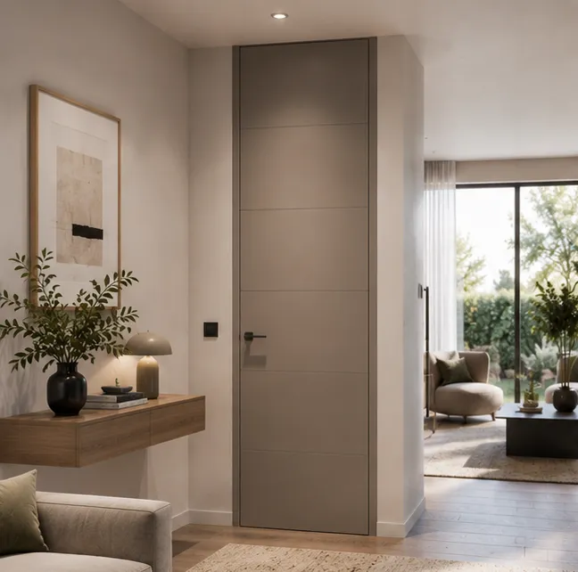 Aurum Puertas puerta de suelo a techo entrada marrón · Diseño catálogo Atenas