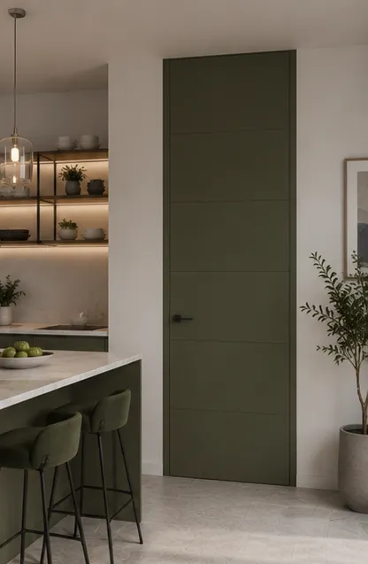 Aurum Puertas puerta de suelo a techo cocina verde · Diseño catálogo Madrid