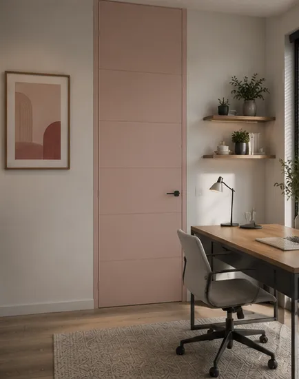 Aurum Puertas puerta de suelo a techo despacho rosa pastel · Diseño catálogo Madrid