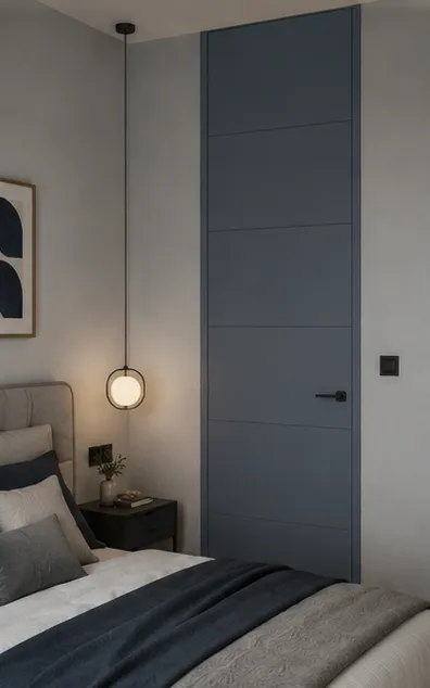 Aurum Puertas puerta de suelo a techo dormitorio azul · Diseño catálogo Madrid