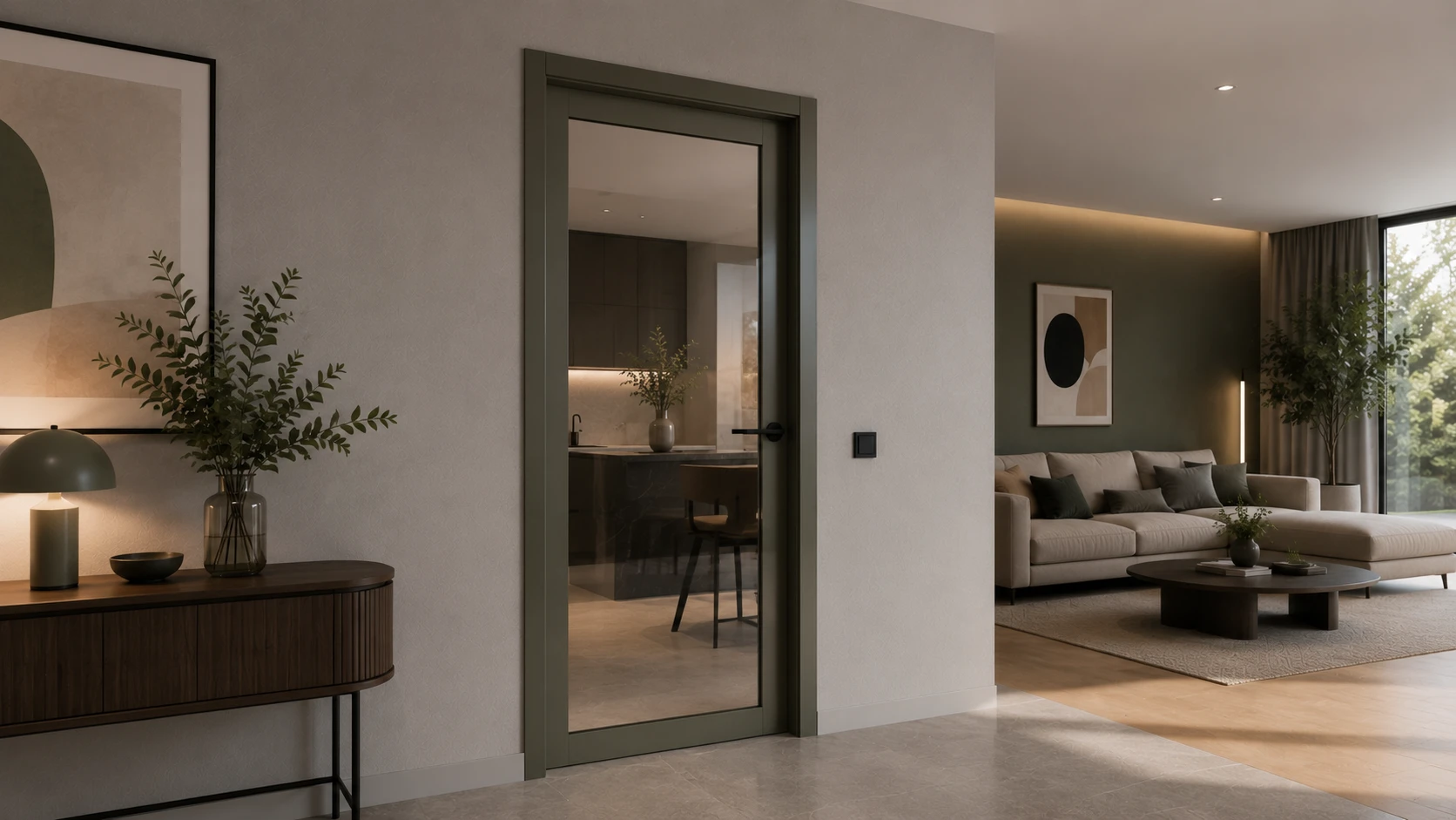Aurum Puertas puerta interior con cristal paso de salón a cocina · Diseño catálogo Moldurada VG