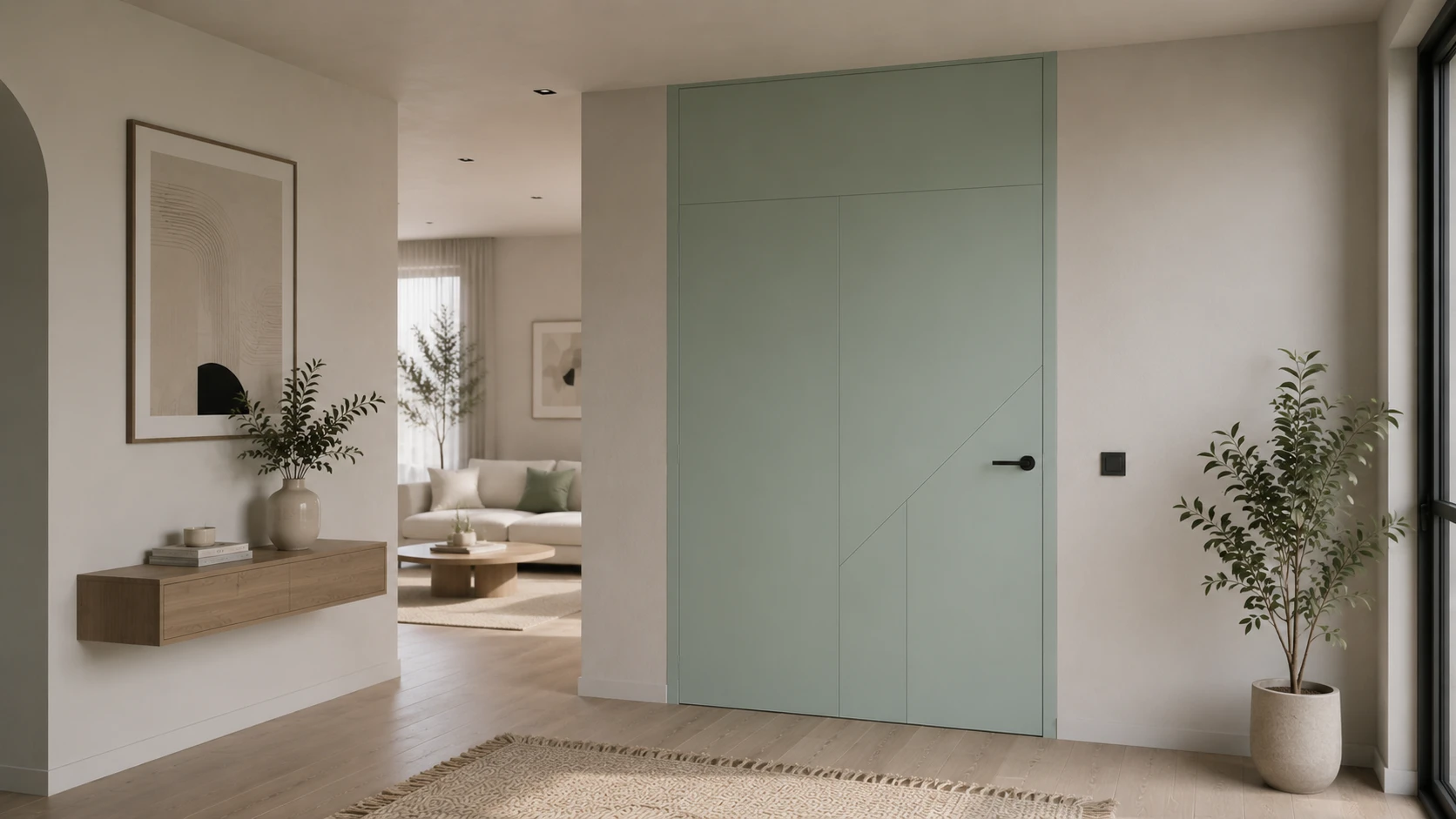 Aurum Puertas puerta de suelo a techo entrada turquesa · Diseño a medida
