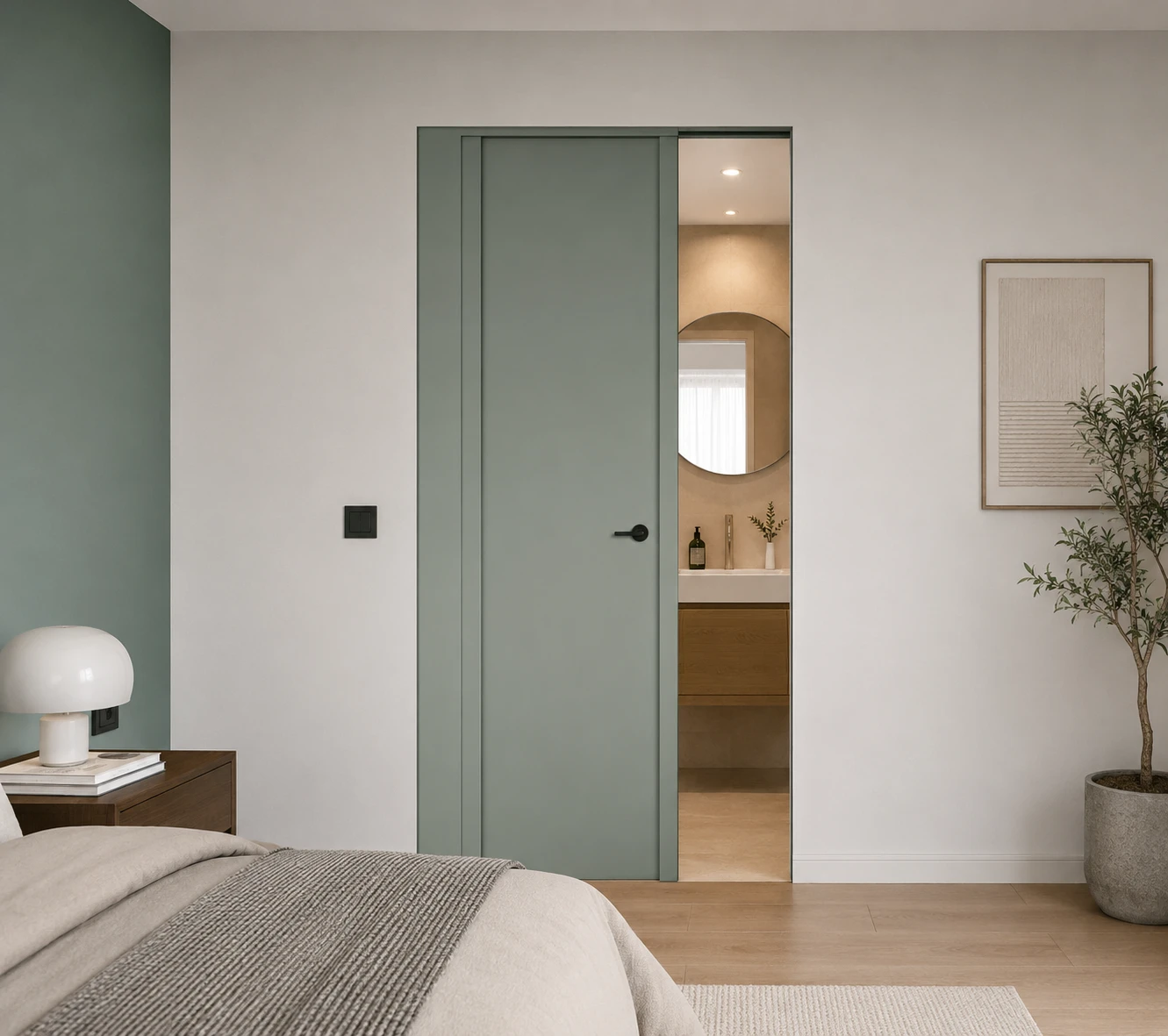 Aurum Puertas puerta enrasada corredera color verde · Diseño Liso