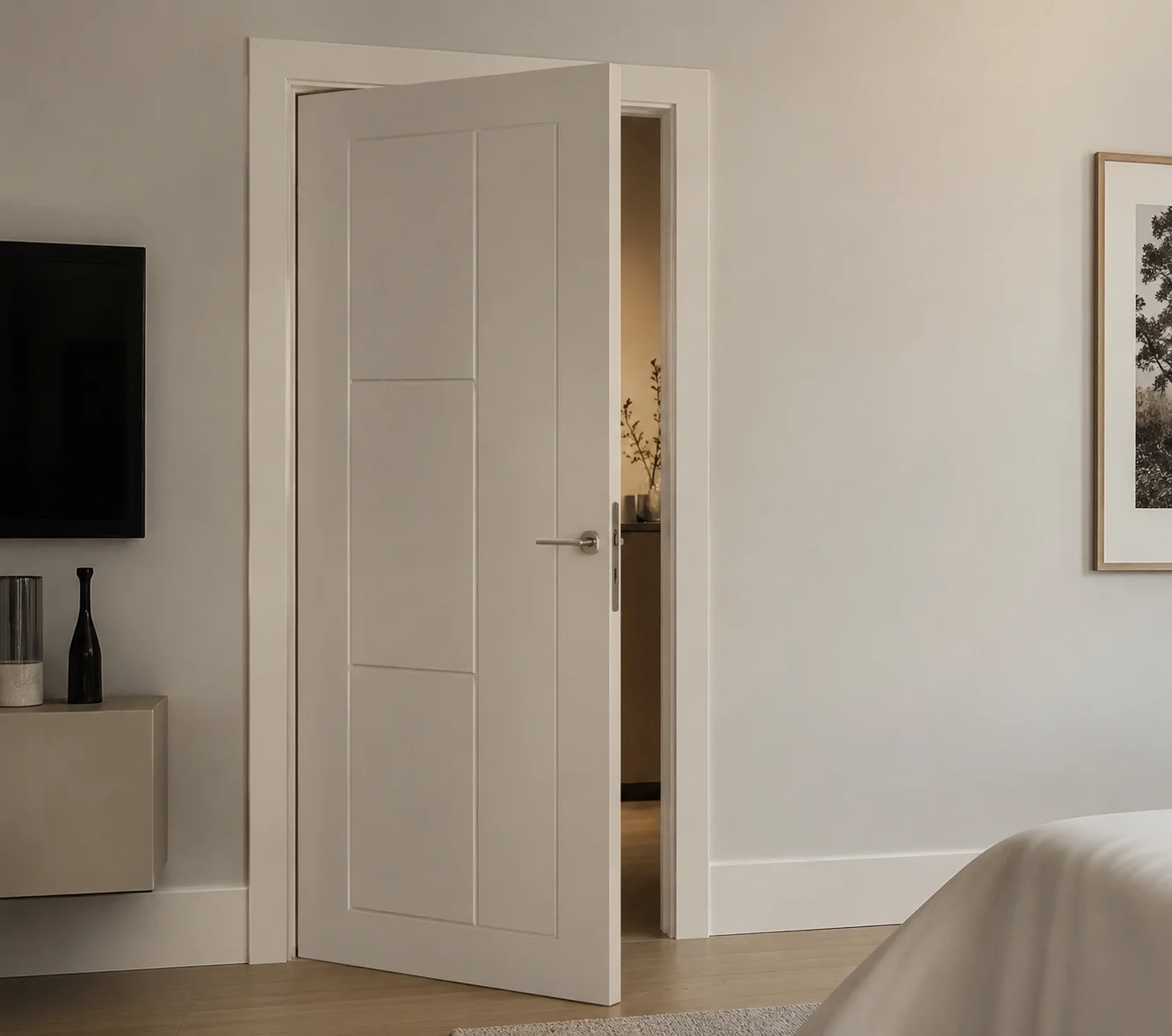 Aurum Puertas puerta lacada abatible blanco roto · Diseño catálogo Budapest